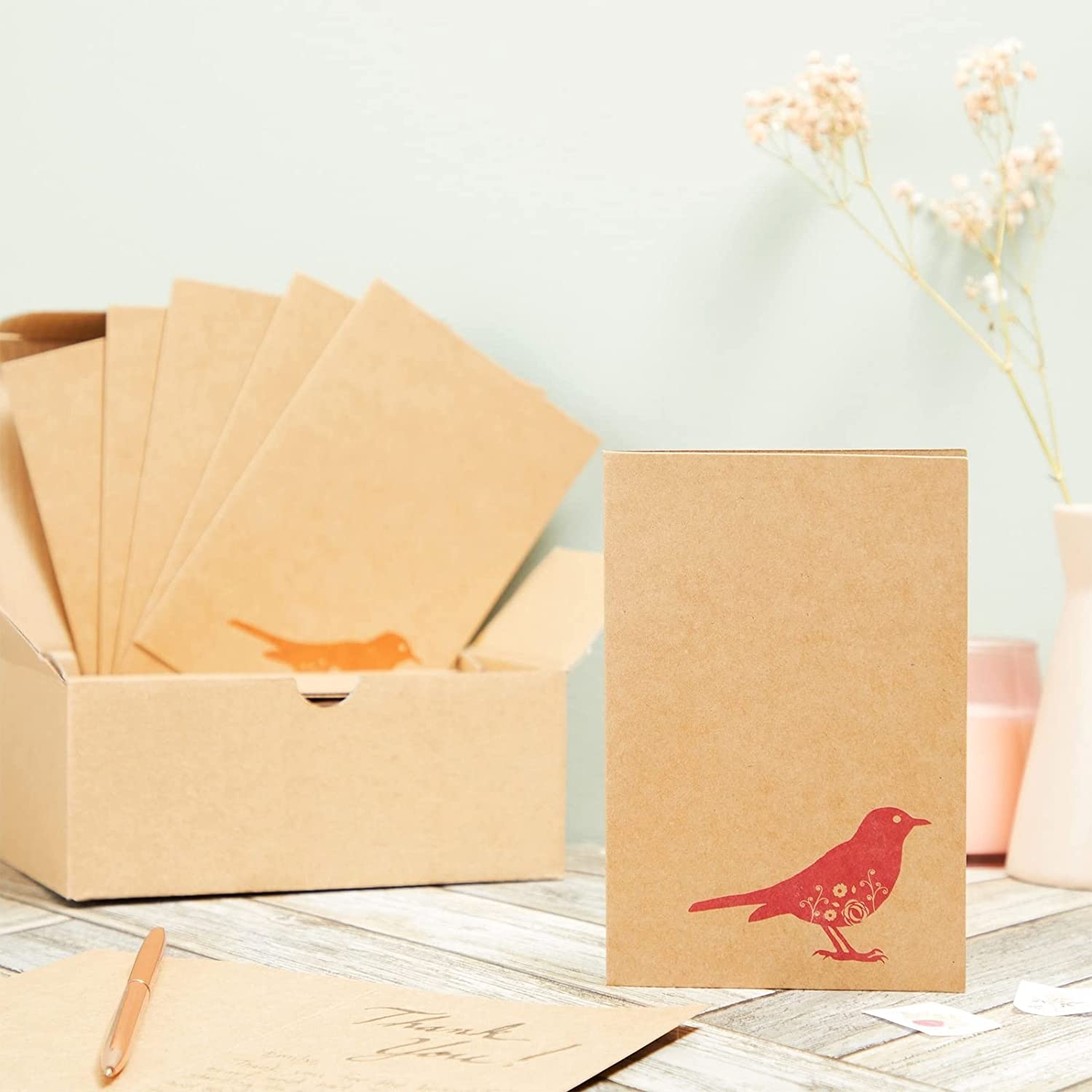 36 Pack Bird Note Cards with Envelopes, Blank All Occasion Thank You Cards, Rustic-Style (Kraft Paper, 4 x 6 In) - Image 3